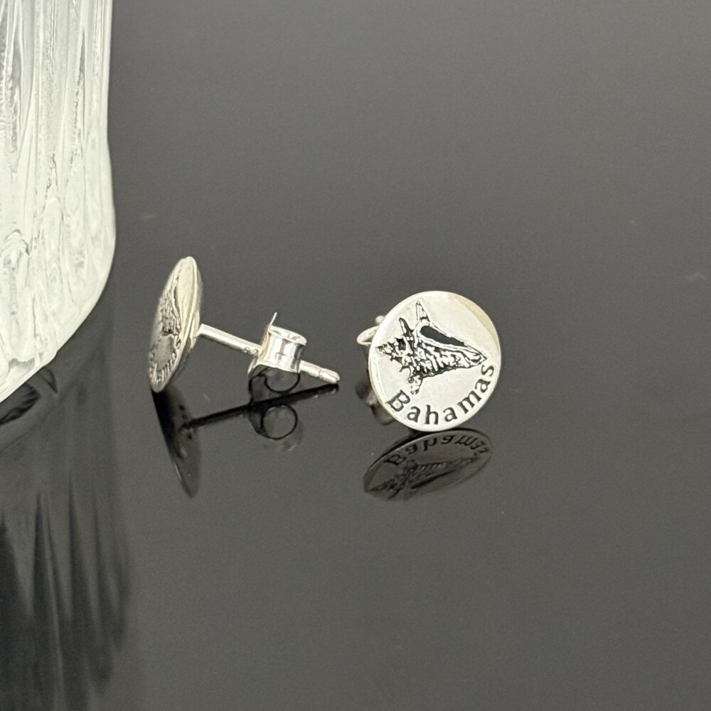 Bahamas Conch Earrings S925 Sterling Silver Handmade Ear Stud - Picture 2 of 3